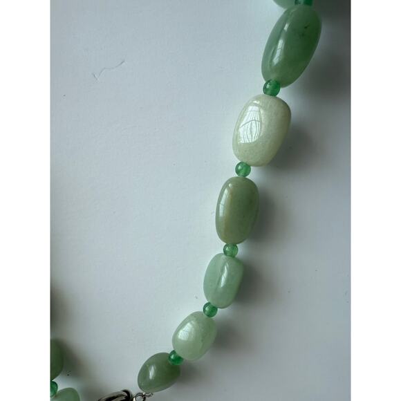 Green Aventurine Chunky Beaded Natural Stone Necklace Boho Earthy Gemstone 18" - Picture 4 of 13